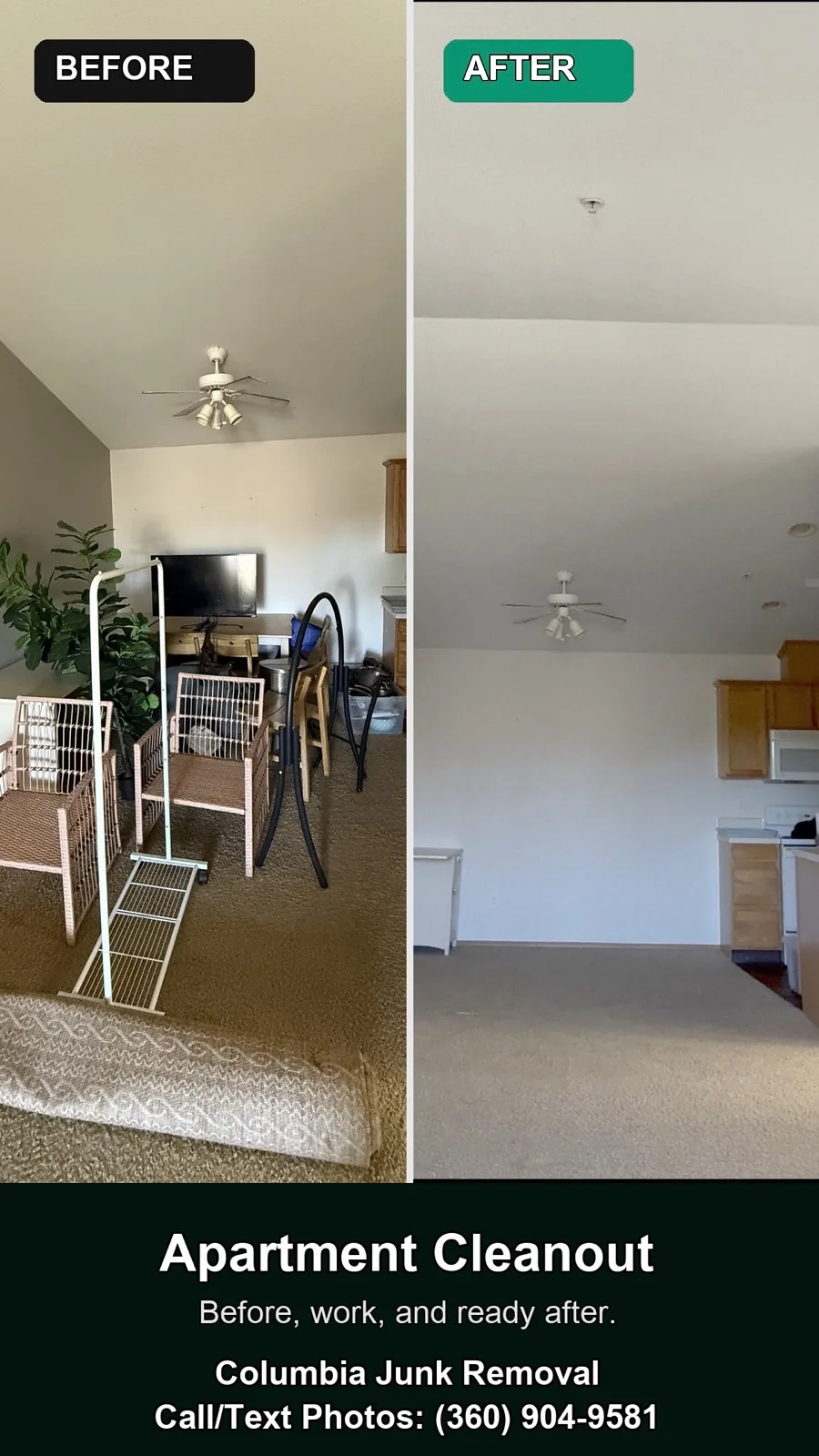 Before and after apartment cleanout by Columbia Junk Removal in Portland OR and Vancouver WA