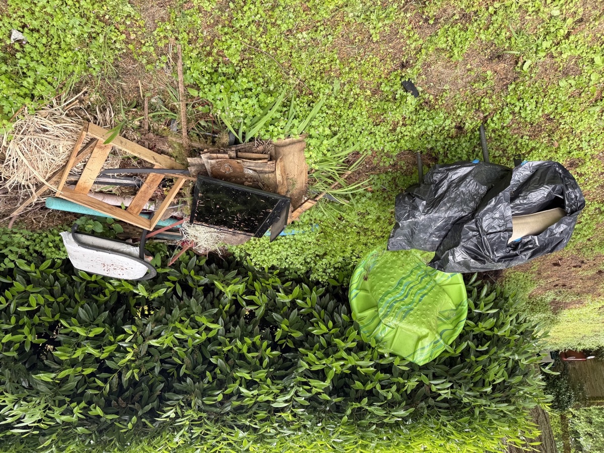Before photo of yard debris and outdoor junk pile in Clark County WA